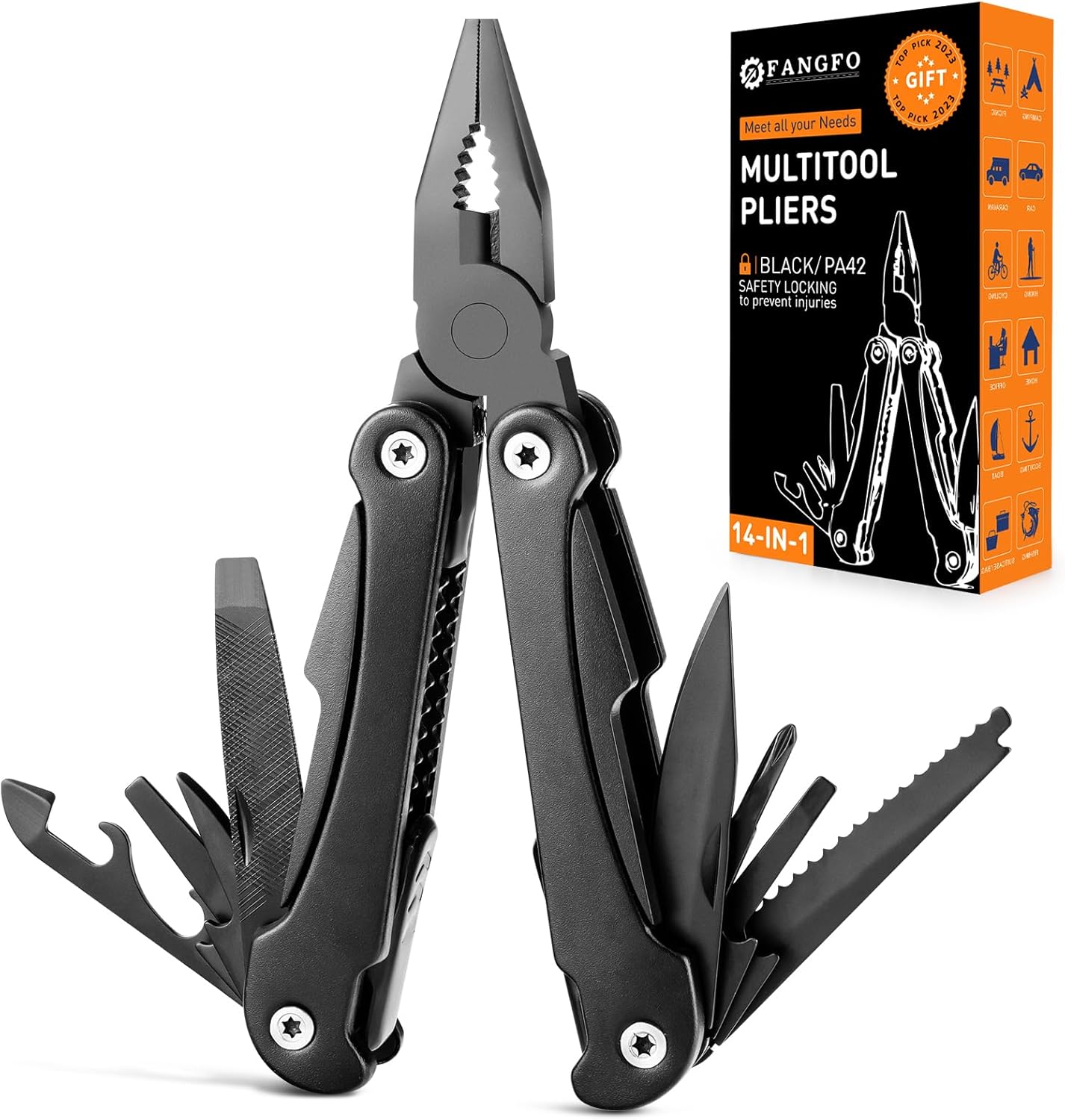 14 IN 1 Multitool Pliers with Pocket Clip, Portable Pocket Knife Camping Tool - Needle Nose Pliers, Replaceable Wire Cutters, Screwdrivers & Saw, Ideal Multitool Gifts for Men, Dad, Husband