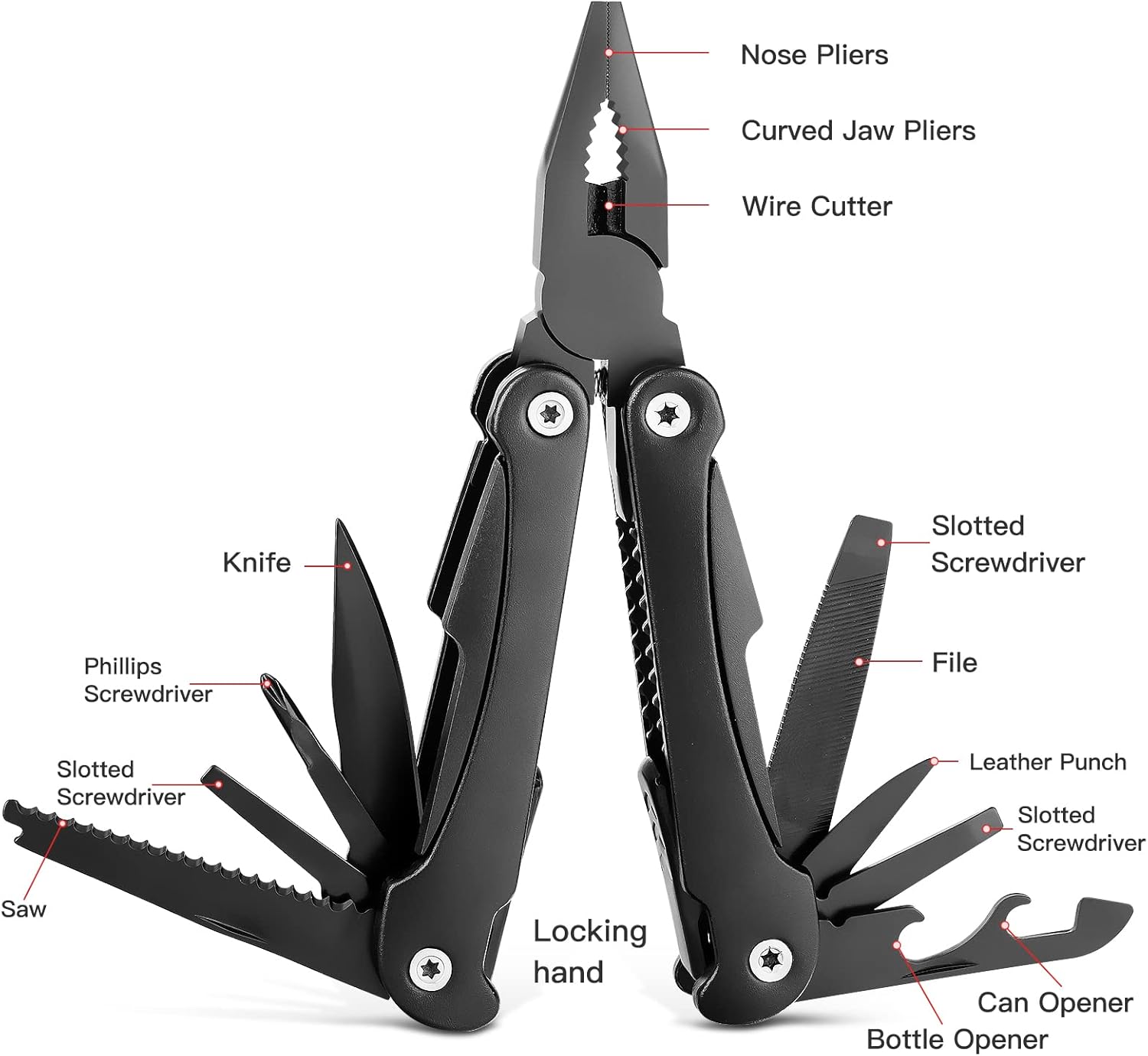 14 IN 1 Multitool Pliers with Pocket Clip, Portable Pocket Knife Camping Tool - Needle Nose Pliers, Replaceable Wire Cutters, Screwdrivers & Saw, Ideal Multitool Gifts for Men, Dad, Husband - Image 2