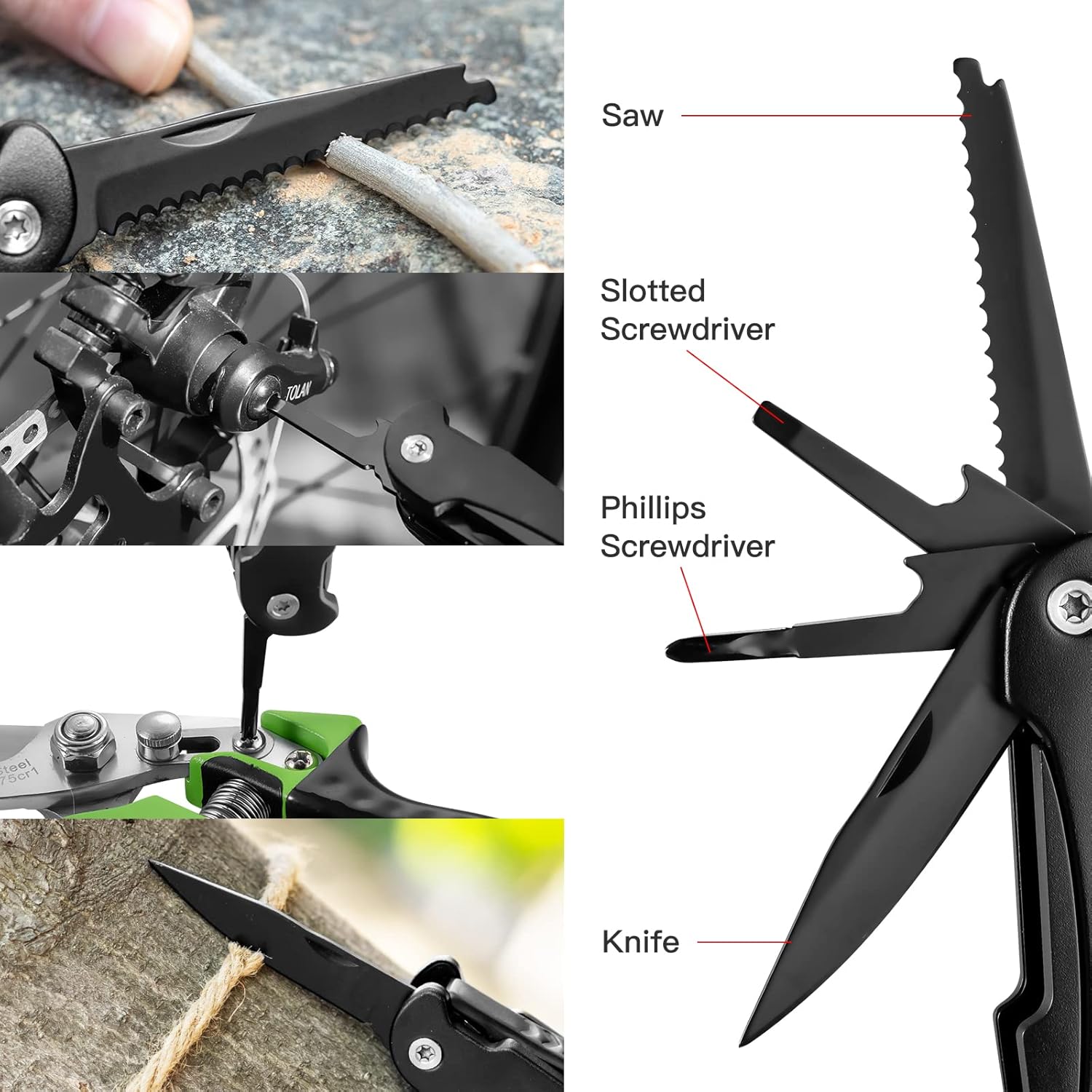 14 IN 1 Multitool Pliers with Pocket Clip, Portable Pocket Knife Camping Tool - Needle Nose Pliers, Replaceable Wire Cutters, Screwdrivers & Saw, Ideal Multitool Gifts for Men, Dad, Husband - Image 4