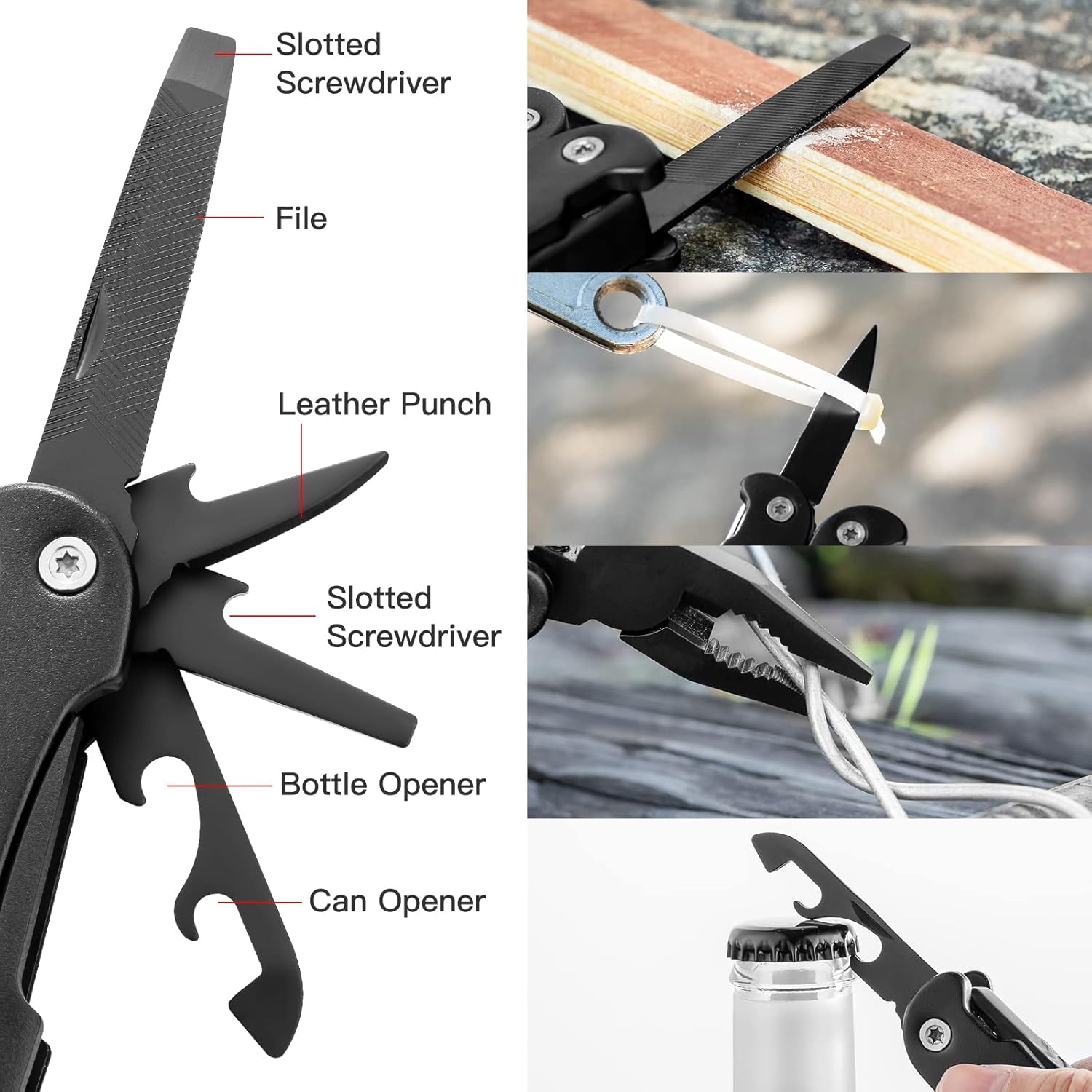 14 IN 1 Multitool Pliers with Pocket Clip, Portable Pocket Knife Camping Tool - Needle Nose Pliers, Replaceable Wire Cutters, Screwdrivers & Saw, Ideal Multitool Gifts for Men, Dad, Husband - Image 5