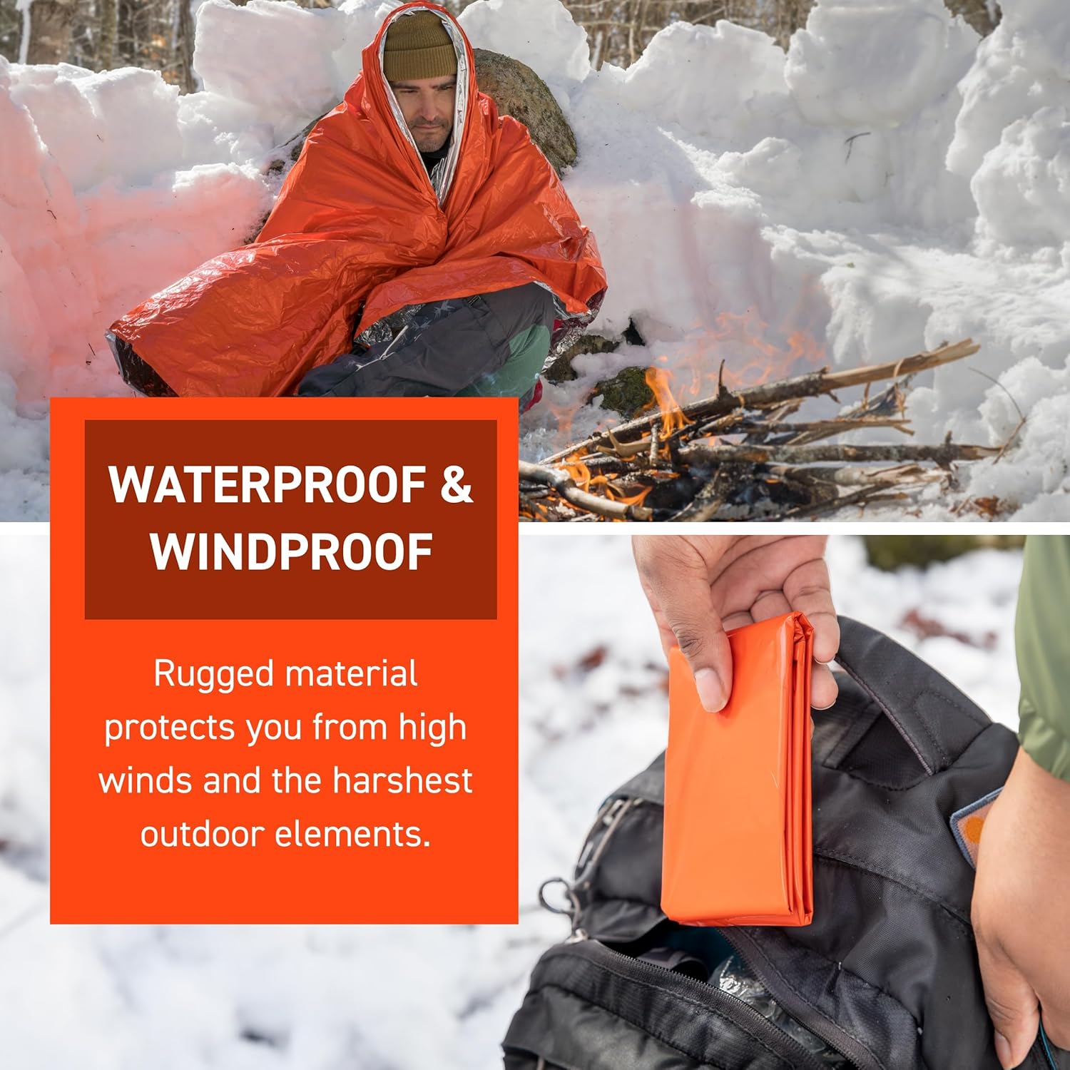 Survive Outdoors Longer 90% Heat Reflective Emergency Blanket - Polyethylene Rescue Blanket - Disaster Preparedness or Outdoor Survival Kit - Waterproof & Windproof - 56" x 84", 5.9 oz, Orange, 4 Pack - Image 5