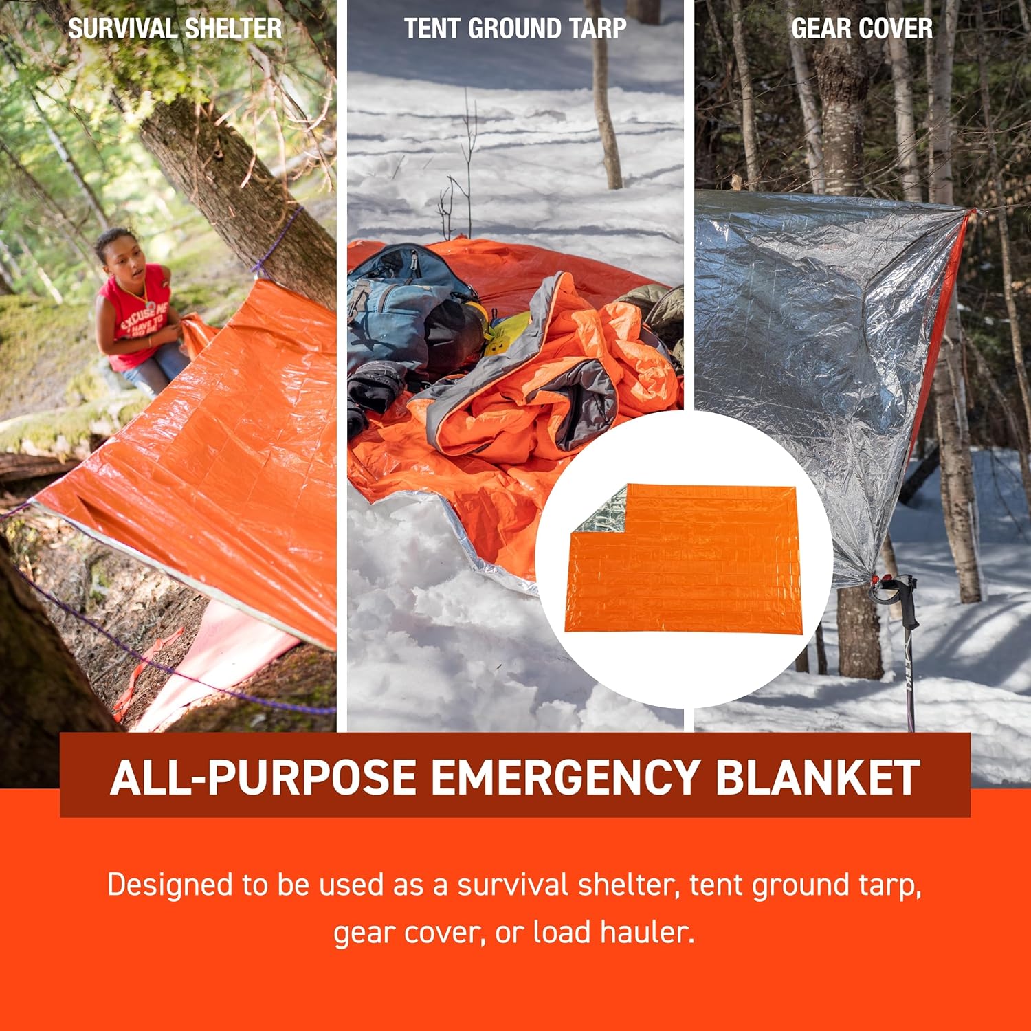 Survive Outdoors Longer 90% Heat Reflective Emergency Blanket - Polyethylene Rescue Blanket - Disaster Preparedness or Outdoor Survival Kit - Waterproof & Windproof - 56" x 84", 5.9 oz, Orange, 4 Pack - Image 6