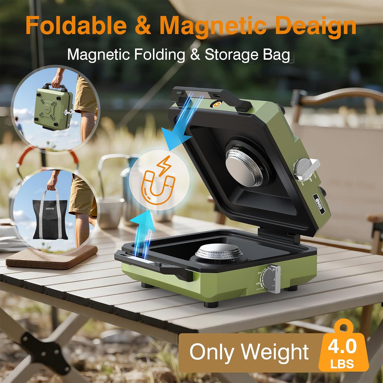 ODSD 2 Burner Camping Stove with Windshield, 20000 BTU Propane Camp Stove, Portable Folding Gas Stove, Camping Essentials Gear Includes Frying Pan, Coffee Stand & Carry Bag, Green - Image 8