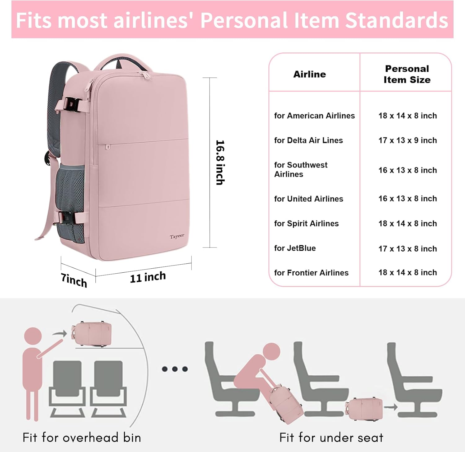 Taygeer Travel Backpack for Women, Carry On Backpack with Water Bottle Pocket & Shoe Pouch, TSA 15.6inch Laptop Mochila Flight Approved, Nurse Bag Casual Daypack for Weekender Business Hiking, Pink - Image 3