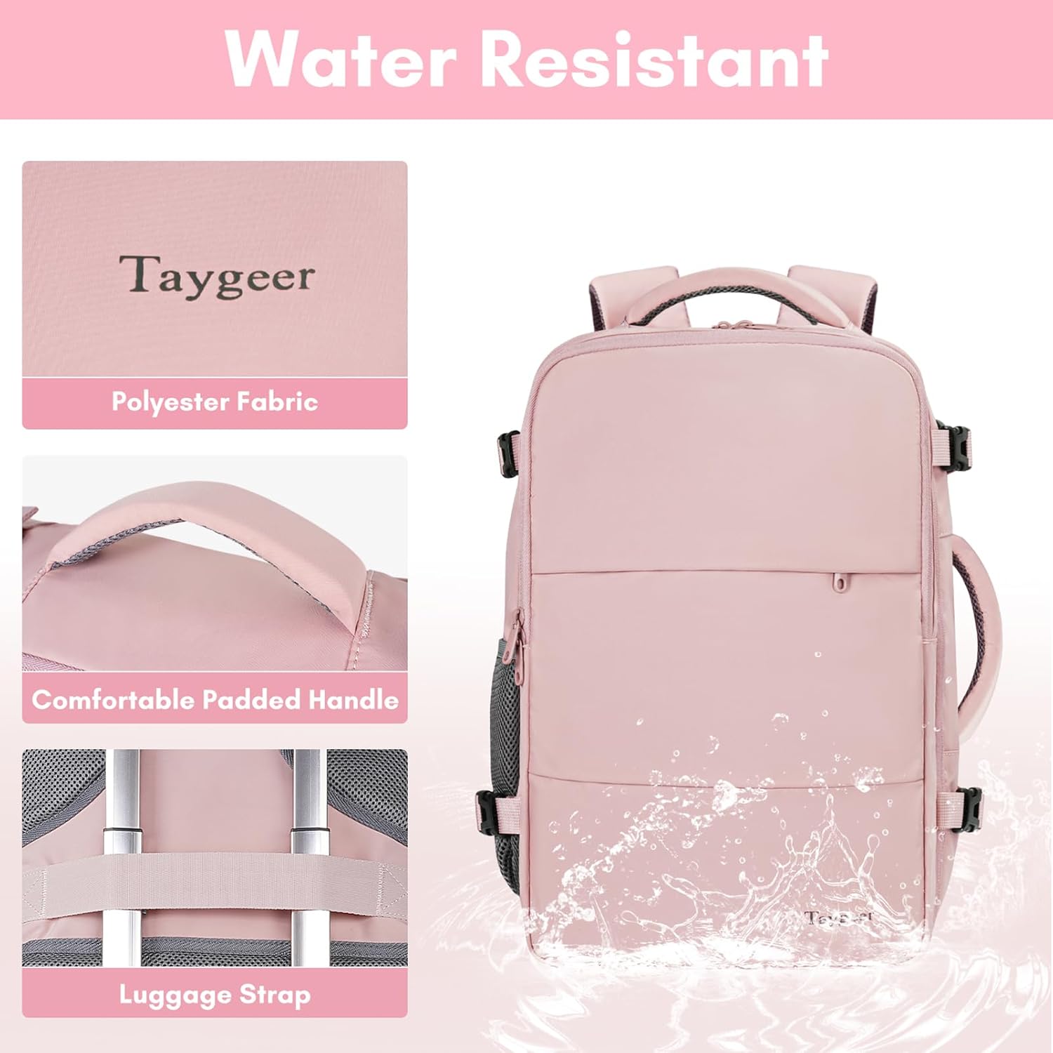 Taygeer Travel Backpack for Women, Carry On Backpack with Water Bottle Pocket & Shoe Pouch, TSA 15.6inch Laptop Mochila Flight Approved, Nurse Bag Casual Daypack for Weekender Business Hiking, Pink - Image 7
