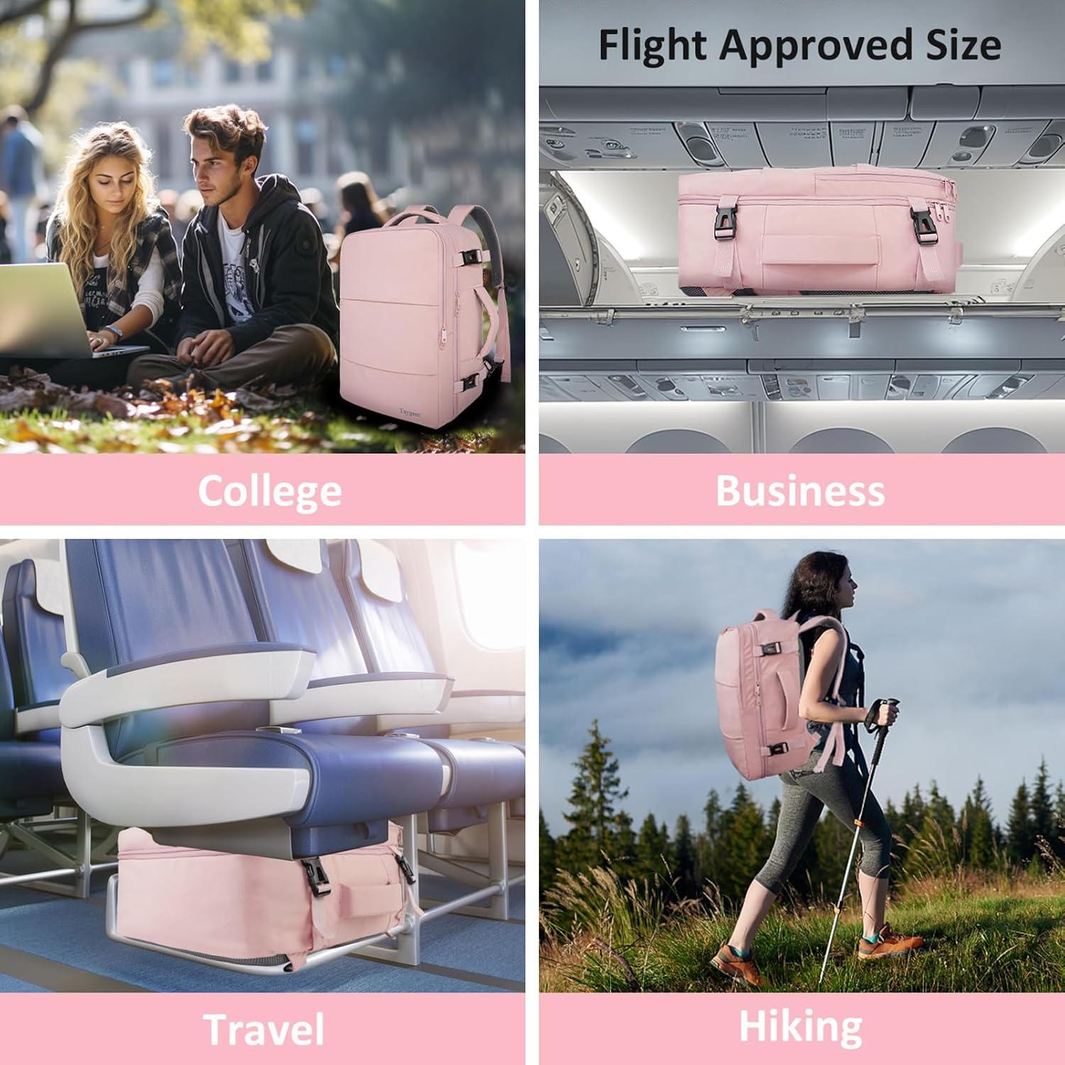 Taygeer Travel Backpack for Women, Carry On Backpack with Water Bottle Pocket & Shoe Pouch, TSA 15.6inch Laptop Mochila Flight Approved, Nurse Bag Casual Daypack for Weekender Business Hiking, Pink - Image 9