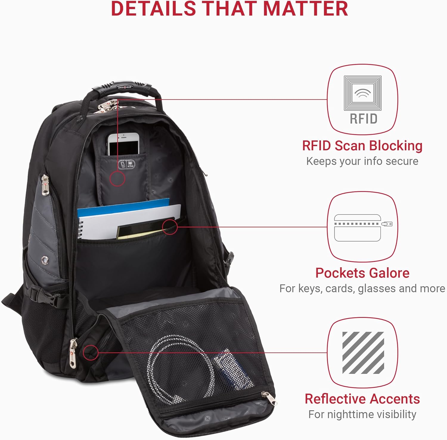 SWISSGEAR 1900 ScanSmart TSA Laptop Backpack Fits 17 Inch Laptop with RFID Protection and Tablet Pocket, Grey/Black, 19-Inch - Image 3